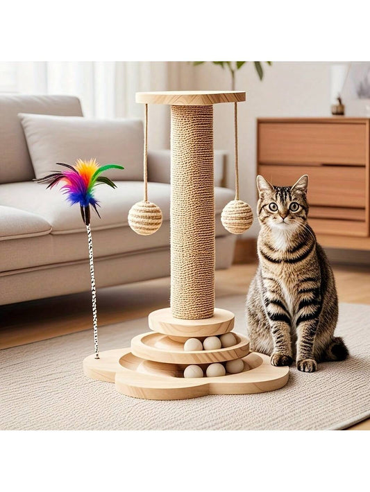 Cats Scratching Post Scratch Post Premium Sisal Rope Scratch Posts For Kitten And Adult Cats Wooden Ball Track Interactive Toy With Dangling Balls