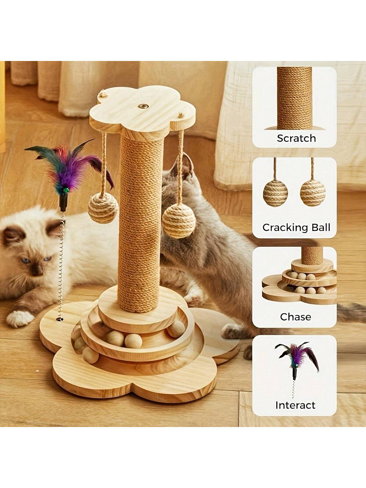 Cats Scratching Post Scratch Post Premium Sisal Rope Scratch Posts For Kitten And Adult Cats Wooden Ball Track Interactive Toy With Dangling Balls