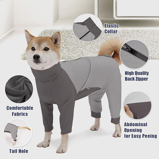 Dog Recovery Suit for Surgery Dog Onesie for Female and Male E-Collar Alternative Anti Shedding Pajamas Long Sleeve Claming Bodysuit Gray XL