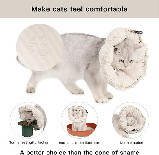 H HIDREAM Soft Cat Cone Collar, Cute Adjustable Cat Recovery Collar,Elizabethan e Collar that can Protect Head and Foot Wounds,Egg White All-Season Style