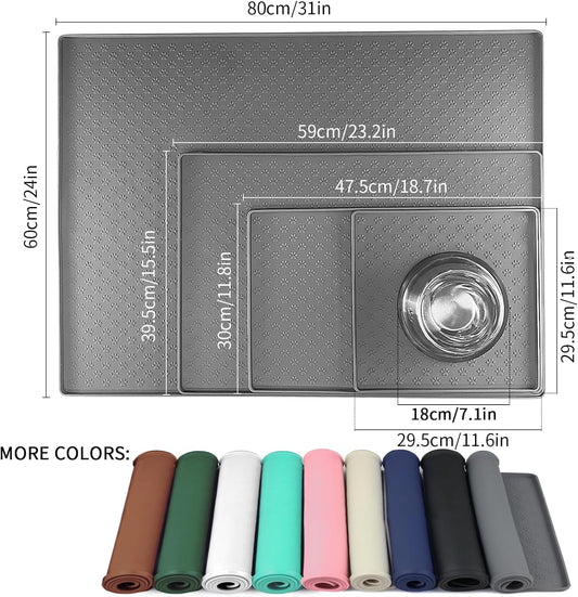 Ptlom Pet Placemat for Dog and Cat, Mat for Prevent Food and Water Overflow, Suitable for Small, Medium and Big Pet, 18" 12", Grey, Silicone