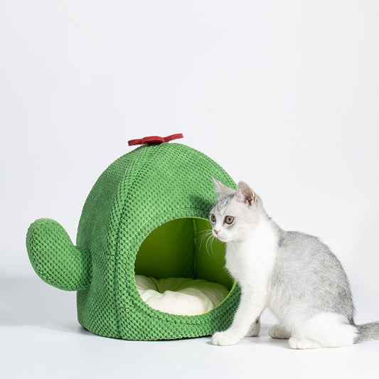 Cactus Cat Bed Warm Enclosed Kitten And Dog Nest Deep Sleep Comfort Mat Pets Tent Cozy Cave Indoor Pet Supplie