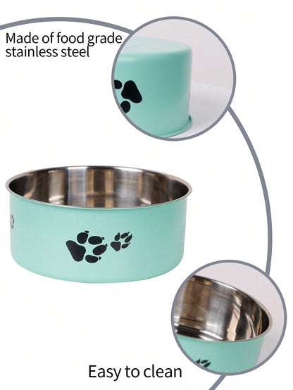 Supet 1pc Cartoon Paw Prints Design Stainless Steel Anti-Slip Pet Bowl For Small And Medium Dogs, Suitable For Indoor And Outdoor Use