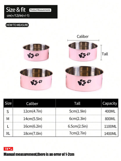Supet 1pc Cartoon Paw Prints Design Stainless Steel Anti-Slip Pet Bowl For Small And Medium Dogs, Suitable For Indoor And Outdoor Use