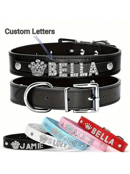 Personalized Dog Collar PU Leather Puppy Cat ID Collars With Rhinestone Heart Star Shaped Dog Accessory For Small Medium And Large Dogs