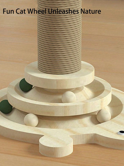 1pc Cat Climbing Tree With Sisal Scratching Post And Solid Wood Frame,  Rope And Sisal Scratching Board, Cat Toy