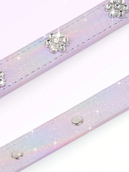 Sparkling Rhinestone Flower Dog Collar, Gradient Colorful Style, Luxurious And Flashy, Adjustable
