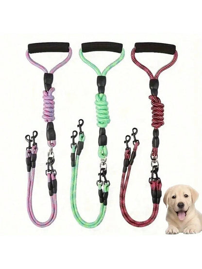 Dual Dog Leash With Wave Pattern - Detachable, Tangle-Free Nylon Lead For Walking Two Dogs