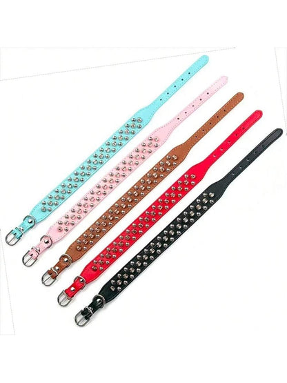 Pet Dog Collar Adjustable Leather Neck Strap Supplies PU Leather Punk Rivet Spiked Dog Collar Pet Collars For Small Medium Sized Dog, Large Dog Cat