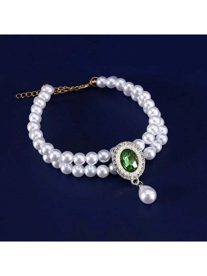 Elegant Light Luxury Small Cat Dog Double Pearl Pendant Necklace Maltese Yorkshire Poodle Noble Style Rhinestone Necklace Pet Wedding Party Collar Accessories Available In 3 Colors