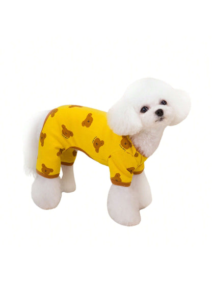Dog Pajamas Soft Cute Contrast Color Bear Pattern Four-Legged Pullover Dog Sweatshirts