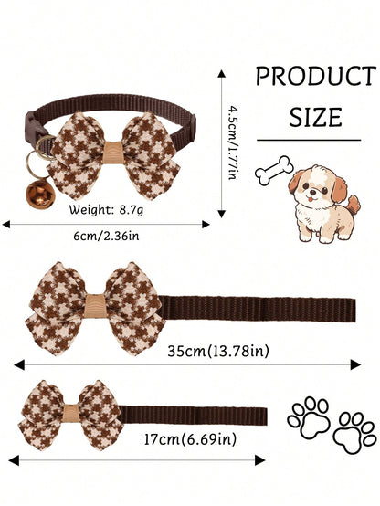 1pc Or 3pcs/Set Adorable Bowknot Cat & Dog Bell Collar, Suitable For Daily Use