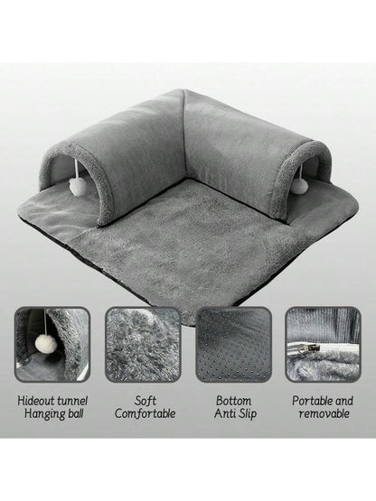 Cat Tunnel Bed Universal Detachable Warm Cat House Indoor Cat Activities Play Carpet Bed Living Room Non-Slip Mat Pet Toys