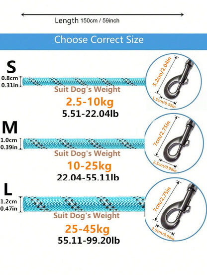 Reflective Nylon Pet Leash, Durable Anti-Pulling Dog Walking Lead Rope With Foam Handle, Comfortable & Sturdy