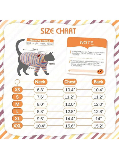 Long Haired Cat Summer ClothingHairless Cats Shirt Breathable Cat Daily Wear Clothes Stripe Vest Adorable Pajamas Jumpsuit Soft SkinFriendly
