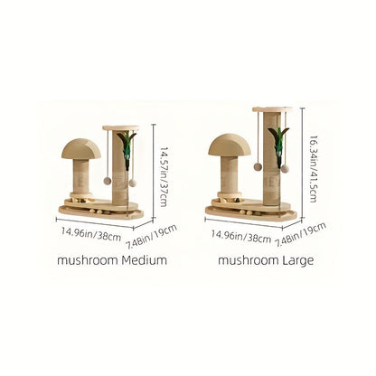 Compact Cat Tree with Sisal Scratching Post, Mushroom Hideaway, Track Balls and Small or Large Size Options