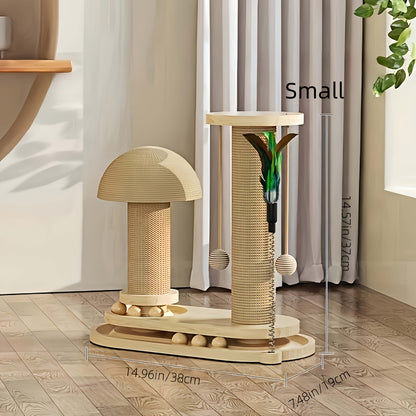 Compact Cat Tree with Sisal Scratching Post, Mushroom Hideaway, Track Balls and Small or Large Size Options