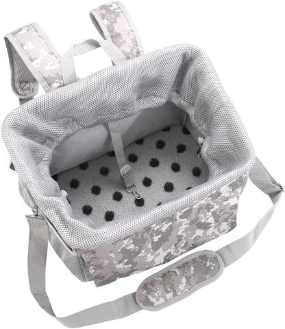 Dog Bike Basket, Pet Bicycle Carrier, Dog Car Seat with Safety Rope, Adjustable Shoulder Strap Portable Breathable Bicycle Basket Bag for Dogs and Cats Up to 15lbs