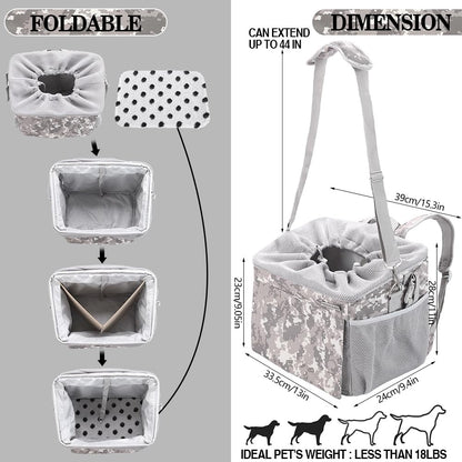 Dog Bike Basket, Pet Bicycle Carrier, Dog Car Seat with Safety Rope, Adjustable Shoulder Strap Portable Breathable Bicycle Basket Bag for Dogs and Cats Up to 15lbs