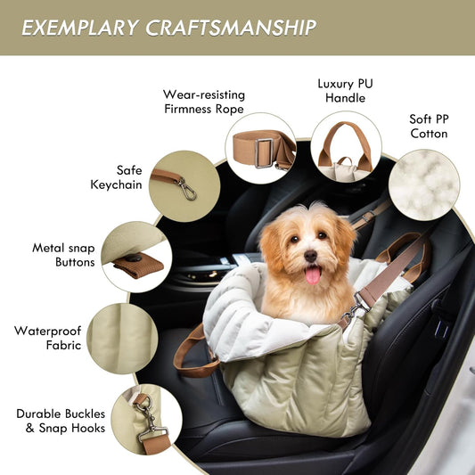 ClevaHome Small Dog Car Seat & Travel Carrier & Pet Bed, Non-Slip Booster Seat for Dogs up to 10lbs, Fashionable Pet Carrier Bag for Indoor and Outdoor