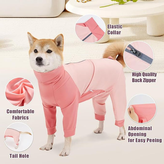 Dog Recovery Suit for Surgery Dog Onesie for Female and Male E-Collar Alternative Anti Shedding Pajamas Long Sleeve Claming Bodysuit Pink XXXL