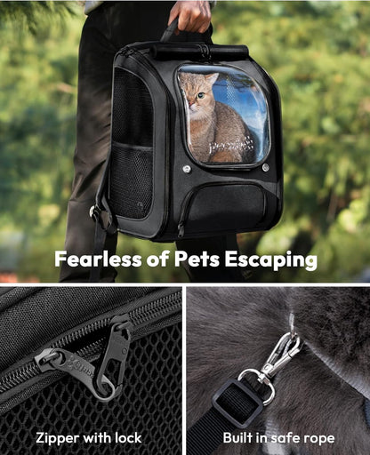Pecute Cat Backpack Carrier, Large Space Cat Bubble Backpack, Breathable Cat Carrier, Shaded Dog Backpack Carrier, Ergonomic 3D Design for Travel, Hiking, Suitable for Shopping, and Vet, Black