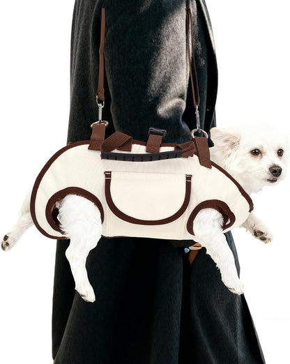 Snuggle Sling Dog Carrier, Adjustable Full Body Dog Lift Harness Hands-Free Shoulder Pet Carrier with Traction Leash Fit Most 8-13 lb/3.63-5.9 kg Portable Supply for Small Cat Pet