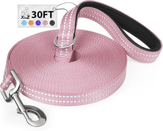 Long Dog Leash XiaZ Training Leashes 10/15/20/30/50/100ft Long Lead for Dogs 30ft Training Leash for Outside Pink 30 Foot Nylon Padded Handle Reflective Hiking Yard