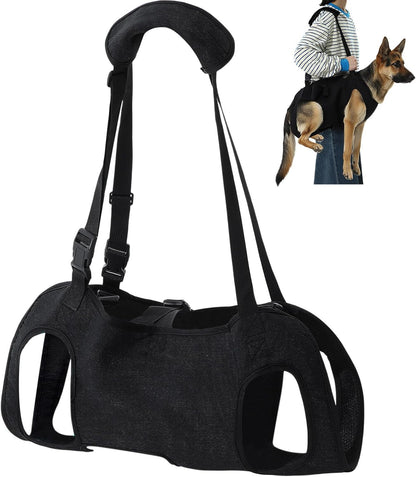 Dog Carry Sling Emergency Backpack Pet Legs Support and Rehabilitation Dog Lift Harness Adjustable Lifting Straps Carrier for Senior Dogs Joint Injuries, Arthritis, Hiking, Skiing, Black(XL)