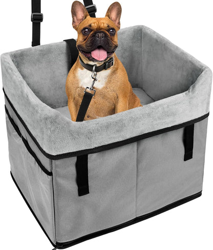 Vivifying Dog Car Seats for Small Dogs, Portable Dog Booster Car Seat with Storage Pockets and Safety Belt, Comfortable Travel Bed for Small Pets Up to 25lbs (Gray)