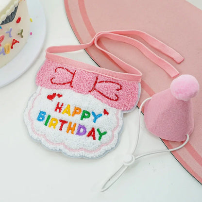 2025 Pet Birthday Hat Scarf Set Adjustable, Cat/Dog Birthday Supplies Mini Pet Saliva Towel Cat/Dog Supplies