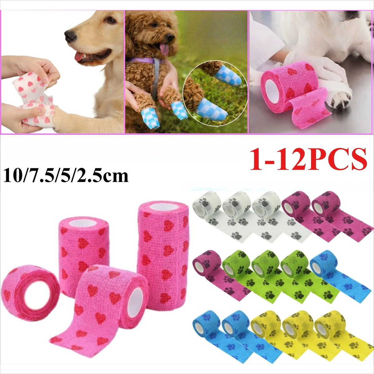 12/6pcs Pet Puppys Anti Dirt Tool Legging Self Adhesive Bandages for Walking Dog Feet Wrapping Protective Bandages Dog Accessory