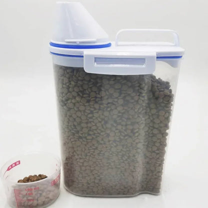 1.5kg/2kg Dog Cat Food Pail Plastic Storage Tank with Measuring Cup Container Moisture-proof Sealed Jar Pet Supplies Accessories