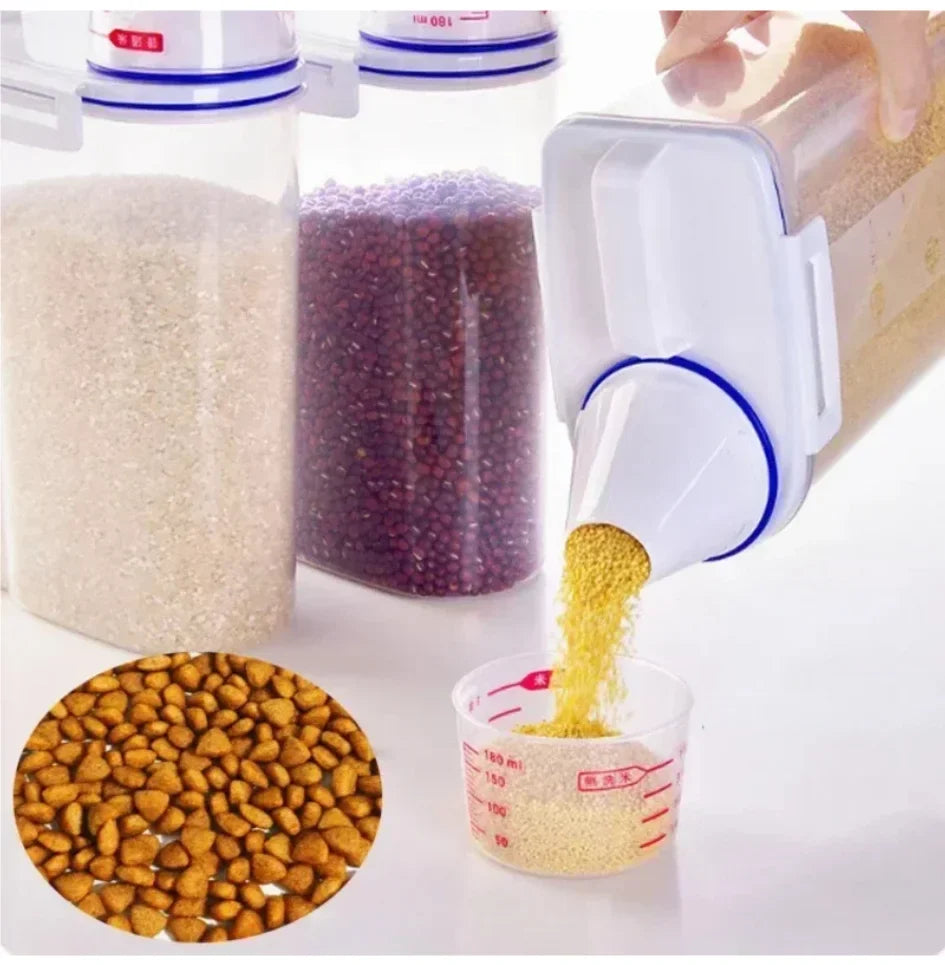 1.5kg/2kg Dog Cat Food Pail Plastic Storage Tank with Measuring Cup Container Moisture-proof Sealed Jar Pet Supplies Accessories