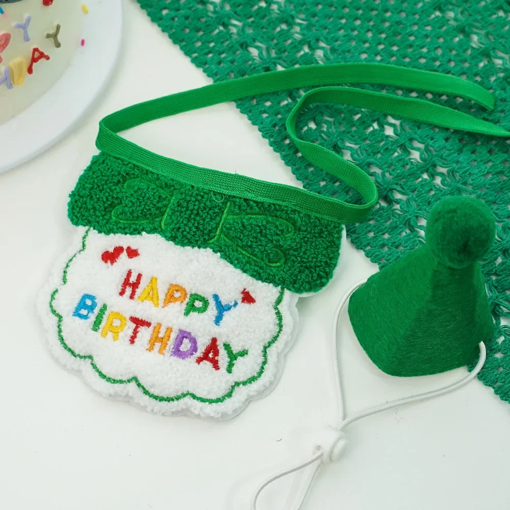 2025 Pet Birthday Hat Scarf Set Adjustable, Cat/Dog Birthday Supplies Mini Pet Saliva Towel Cat/Dog Supplies