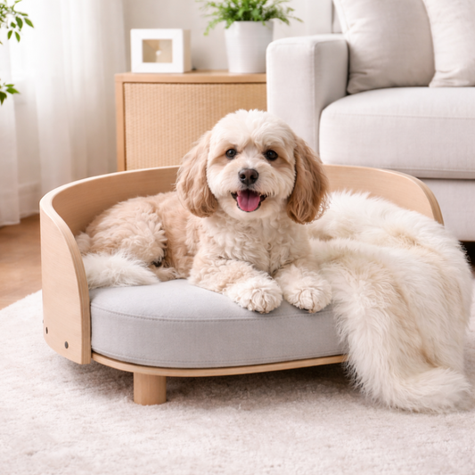Velvet Pet Sofa Bed – Solid Beech Wood Frame
